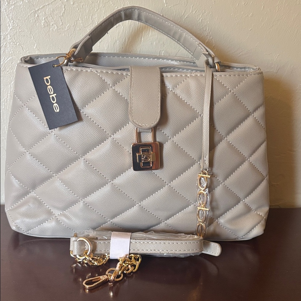Bebe Quilted Gray Satchel Ctossbody Bag new